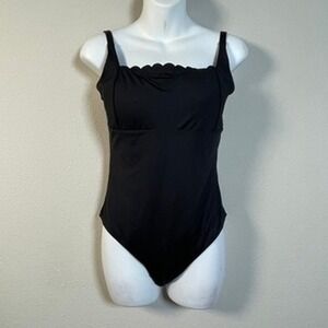 Sea Level Swim Australia One Piece Swimsuit Womens 8 Black Scalloped Square Neck